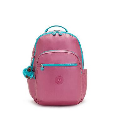 Kipling Seoul Large Metallic 15" Backpack Laptop Bags Fresh Pink Metallic | AU 1658RV